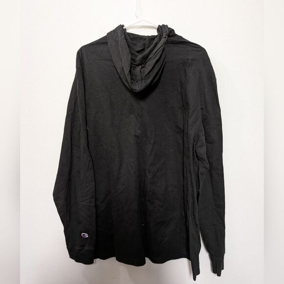 Champion Black Long Sleeve Hooded Shirt, 100% Cotton Mens Xtra Large - Picture 7 of 10